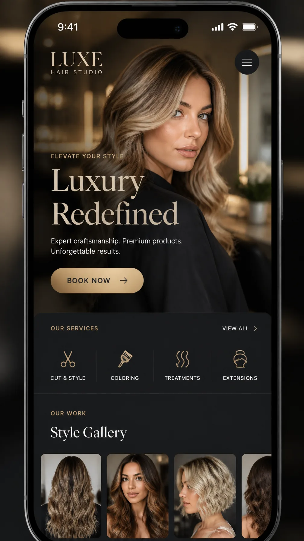 Luxury hair salon website built with PageFork