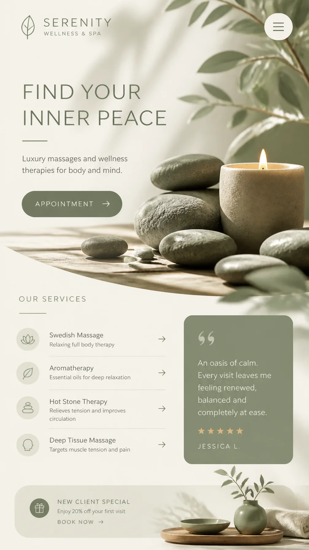 Wellness and spa website built with PageFork