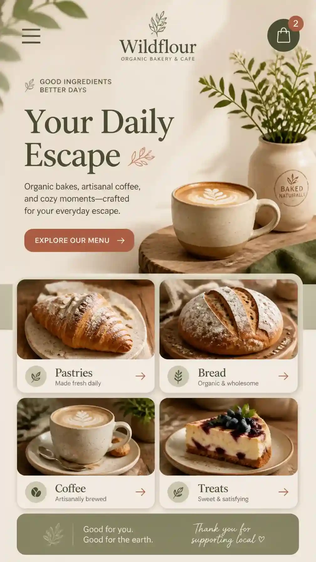 Organic bakery and café website built with PageFork