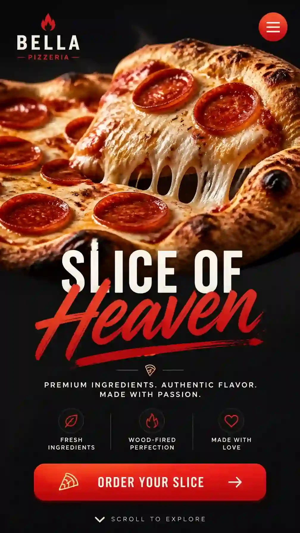 Pizza restaurant website built with PageFork